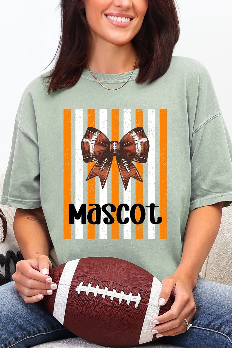 Personalized Fiery Orange & White Varsity Bow Comfort Colors Adult Ring-Spun Cotton Tee *Enter Mascot Name - Wholesale Accessory Market
