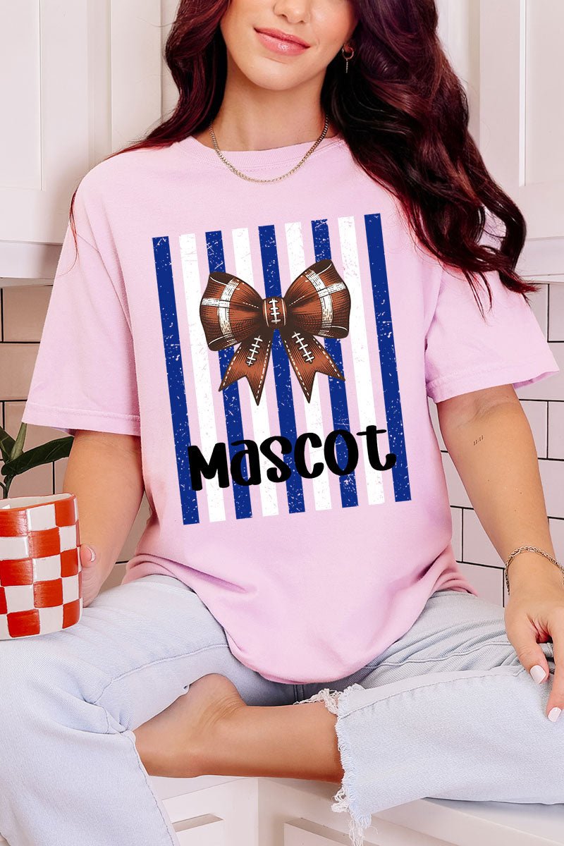 Personalized Blue & White Varsity Bow Comfort Colors Adult Ring-Spun Cotton Tee *Enter Mascot Name - Wholesale Accessory Market