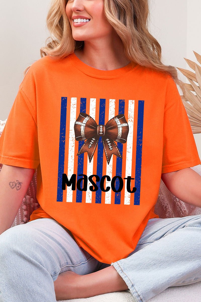 Personalized Blue & White Varsity Bow Comfort Colors Adult Ring-Spun Cotton Tee *Enter Mascot Name - Wholesale Accessory Market