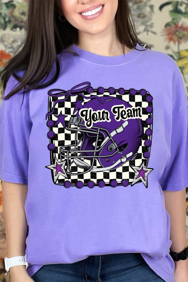 Doodle Purple Football Pride Comfort Colors Adult Ring - Spun Cotton Tee *Personalize Your Team Name - Wholesale Accessory Market