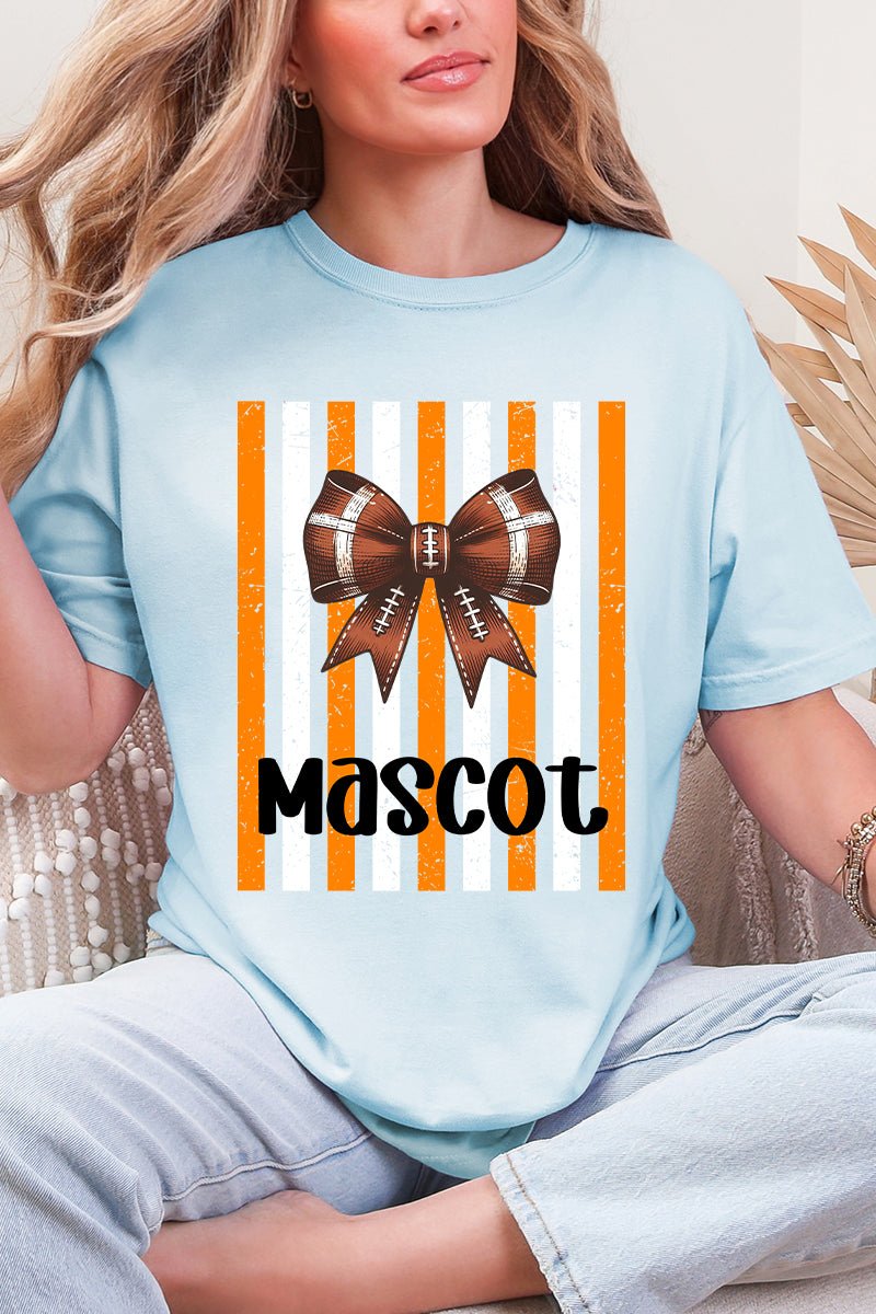 Personalized Fiery Orange & White Varsity Bow Comfort Colors Adult Ring-Spun Cotton Tee *Enter Mascot Name - Wholesale Accessory Market