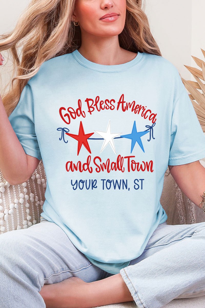 Personalized God Bless America And Small Town Comfort Colors Adult Ring - Spun Cotton Tee - Wholesale Accessory Market