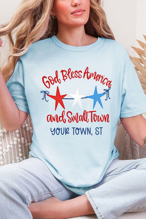 Personalized God Bless America And Small Town Comfort Colors Adult Ring - Spun Cotton Tee - Wholesale Accessory Market
