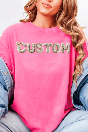 White Faux Knitted Custom Name Comfort Colors Adult Ring - Spun Cotton Tee *Personalize Your Name - Wholesale Accessory Market