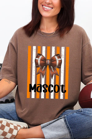 Personalized Fiery Orange & White Varsity Bow Comfort Colors Adult Ring-Spun Cotton Tee *Enter Mascot Name - Wholesale Accessory Market