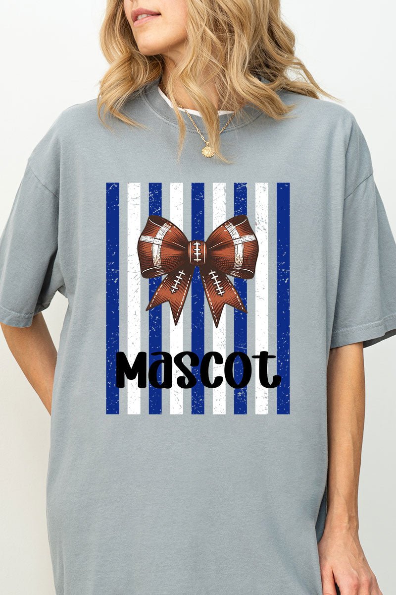 Personalized Blue & White Varsity Bow Comfort Colors Adult Ring-Spun Cotton Tee *Enter Mascot Name - Wholesale Accessory Market