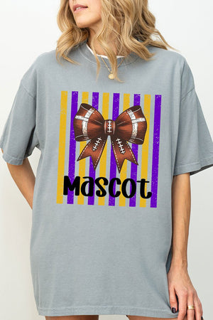 Personalized Purple & Yellow Gold Varsity Bow Comfort Colors Adult Ring-Spun Cotton Tee *Enter Mascot Name - Wholesale Accessory Market
