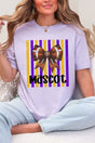 Personalized Purple & Yellow Gold Varsity Bow Comfort Colors Adult Ring-Spun Cotton Tee *Enter Mascot Name - Wholesale Accessory Market