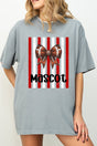 Personalized Red & White Varsity Bow Comfort Colors Adult Ring-Spun Cotton Tee *Enter Mascot Name - Wholesale Accessory Market