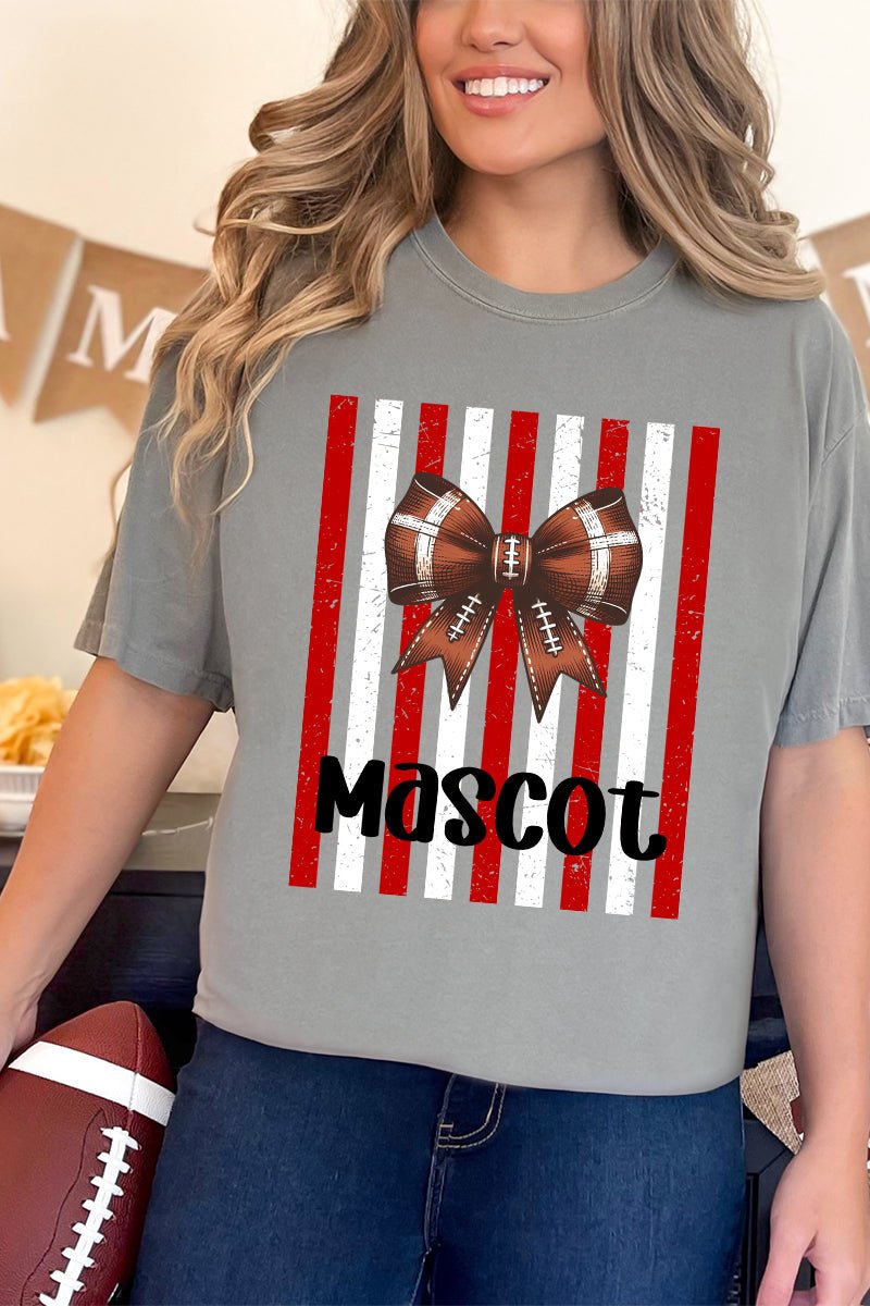 Personalized Red & White Varsity Bow Comfort Colors Adult Ring-Spun Cotton Tee *Enter Mascot Name - Wholesale Accessory Market