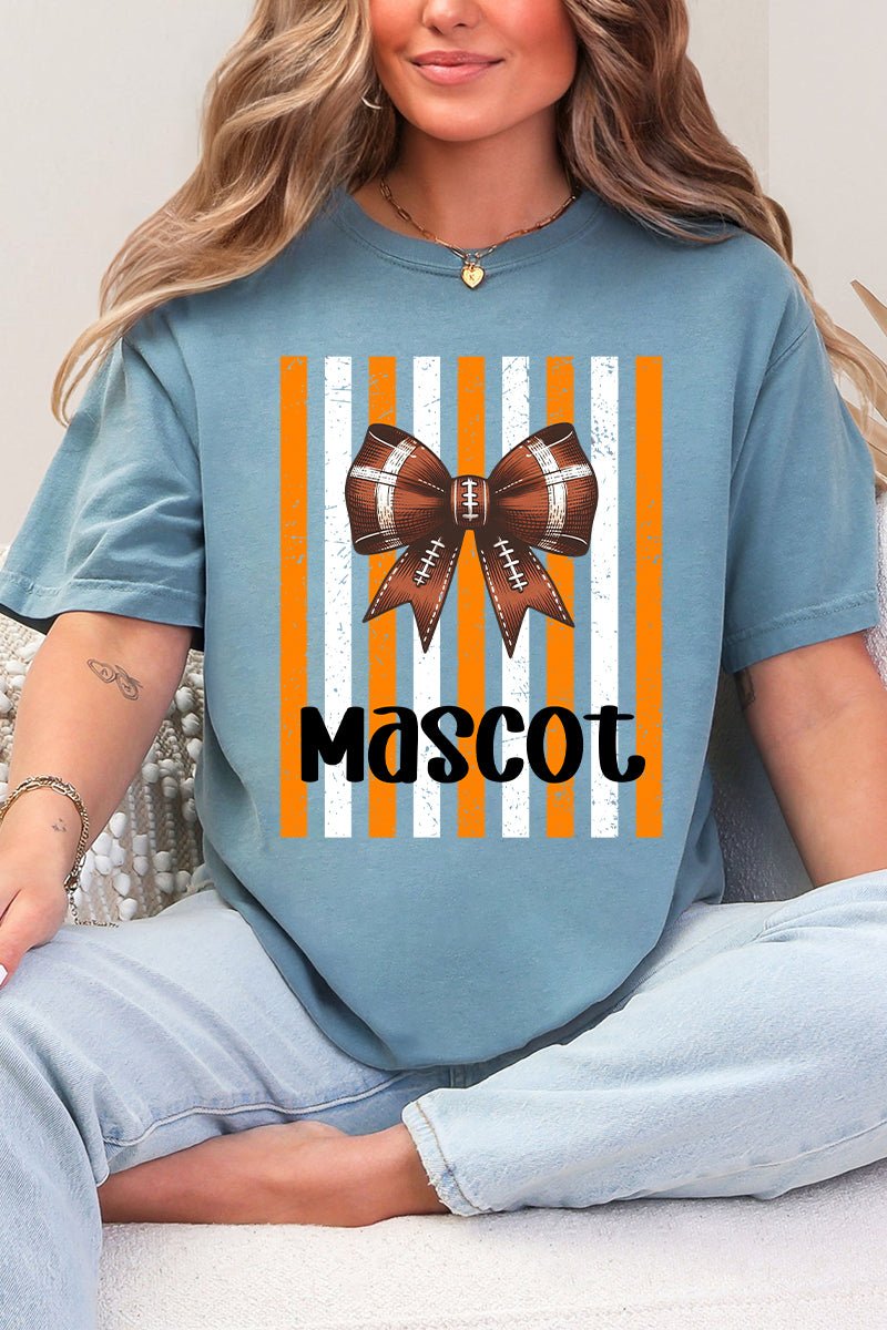 Personalized Fiery Orange & White Varsity Bow Comfort Colors Adult Ring-Spun Cotton Tee *Enter Mascot Name - Wholesale Accessory Market
