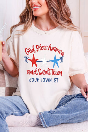Personalized God Bless America And Small Town Comfort Colors Adult Ring - Spun Cotton Tee - Wholesale Accessory Market