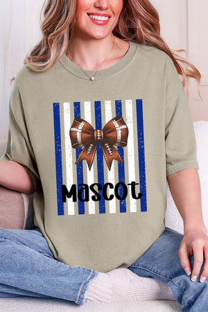 Personalized Blue & White Varsity Bow Comfort Colors Adult Ring-Spun Cotton Tee *Enter Mascot Name - Wholesale Accessory Market