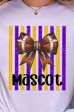 Personalized Purple & Yellow Gold Varsity Bow Comfort Colors Adult Ring-Spun Cotton Tee *Enter Mascot Name - Wholesale Accessory Market