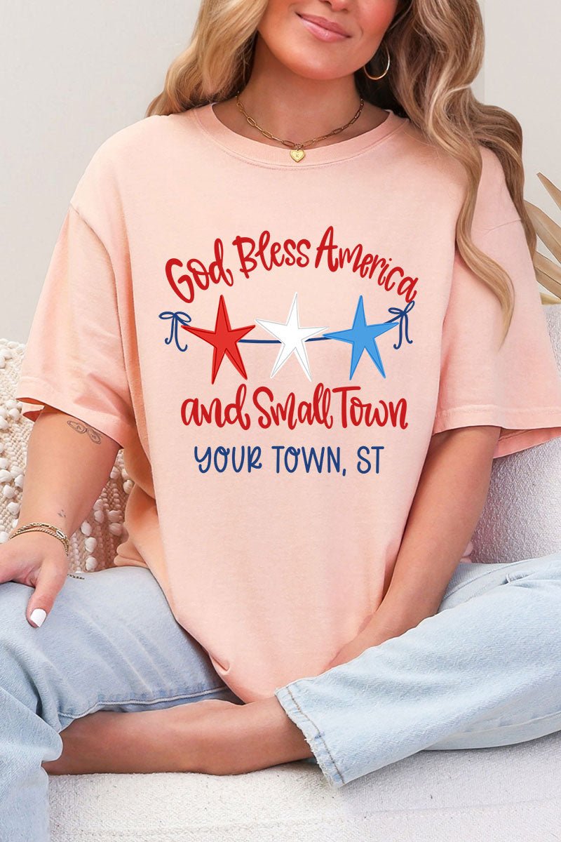 Personalized God Bless America And Small Town Comfort Colors Adult Ring - Spun Cotton Tee - Wholesale Accessory Market