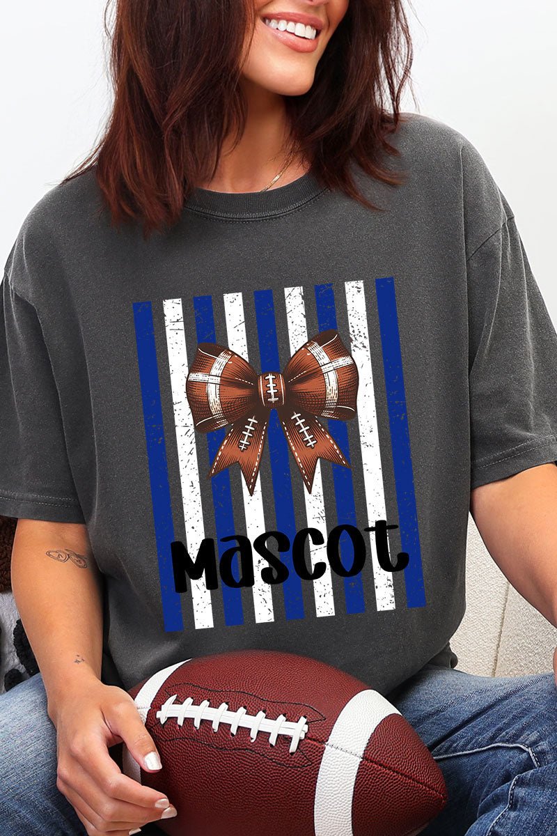 Personalized Blue & White Varsity Bow Comfort Colors Adult Ring-Spun Cotton Tee *Enter Mascot Name - Wholesale Accessory Market