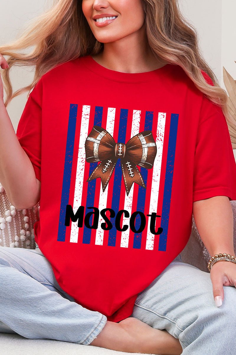 Personalized Blue & White Varsity Bow Comfort Colors Adult Ring-Spun Cotton Tee *Enter Mascot Name - Wholesale Accessory Market