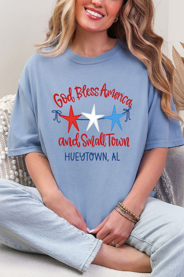 Personalized God Bless America And Small Town Comfort Colors Adult Ring - Spun Cotton Tee - Wholesale Accessory Market