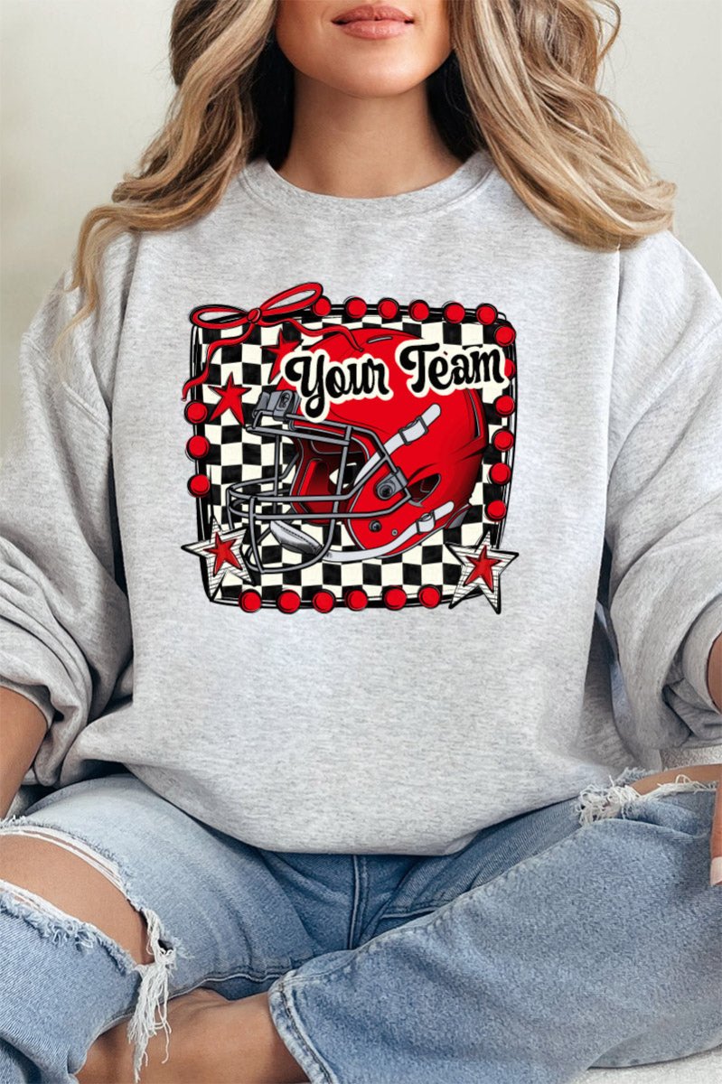 Doodle Red Football Pride Heavy - weight Crew Sweatshirt *Personalize Your Team Name - Wholesale Accessory Market