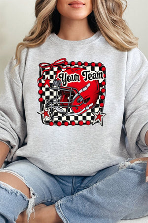 Doodle Red Football Pride Heavy - weight Crew Sweatshirt *Personalize Your Team Name - Wholesale Accessory Market