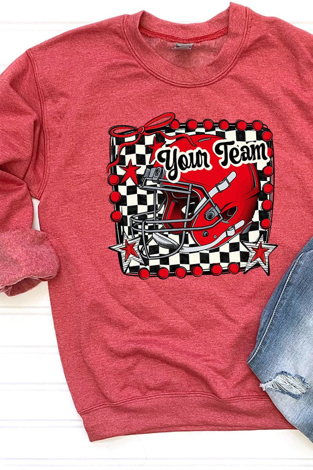 Doodle Red Football Pride Heavy - weight Crew Sweatshirt *Personalize Your Team Name - Wholesale Accessory Market