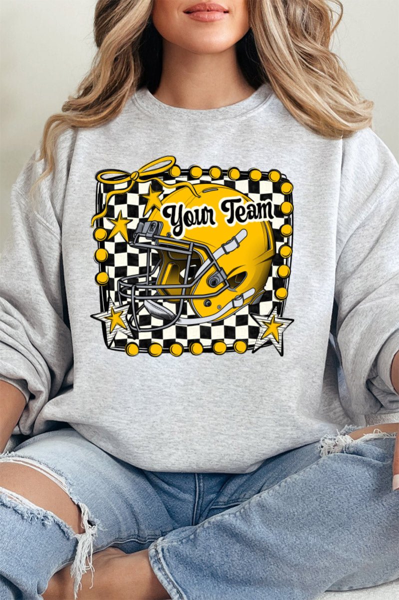 Doodle Yellow Football Pride Heavy - weight Crew Sweatshirt *Personalize Your Team Name - Wholesale Accessory Market