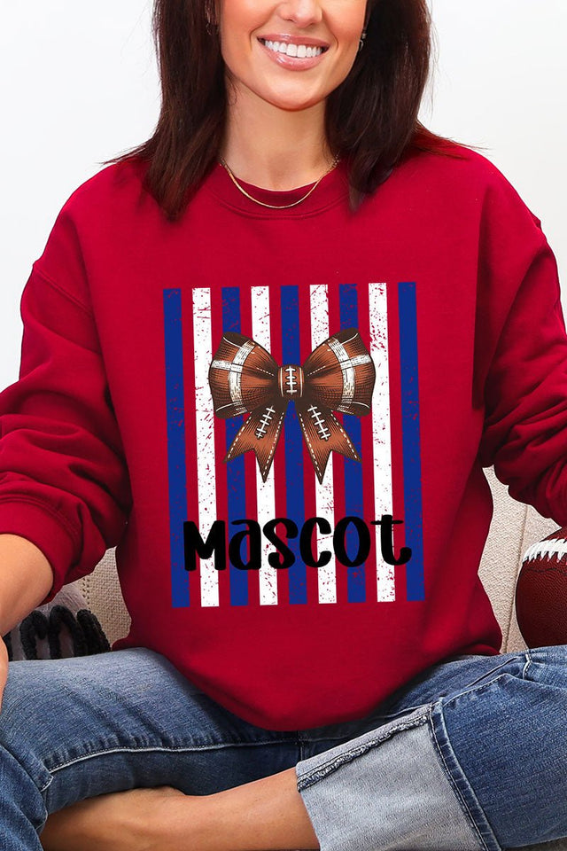 Personalized Blue & White Varsity Bow Heavy Blend Crew Sweatshirt *Enter Mascot Name - Wholesale Accessory Market