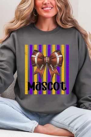 Personalized Purple & Yellow Gold Varsity Bow Heavy Blend Crew Sweatshirt *Enter Mascot Name - Wholesale Accessory Market