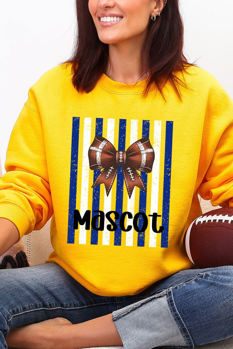 Personalized Blue & White Varsity Bow Heavy Blend Crew Sweatshirt *Enter Mascot Name - Wholesale Accessory Market