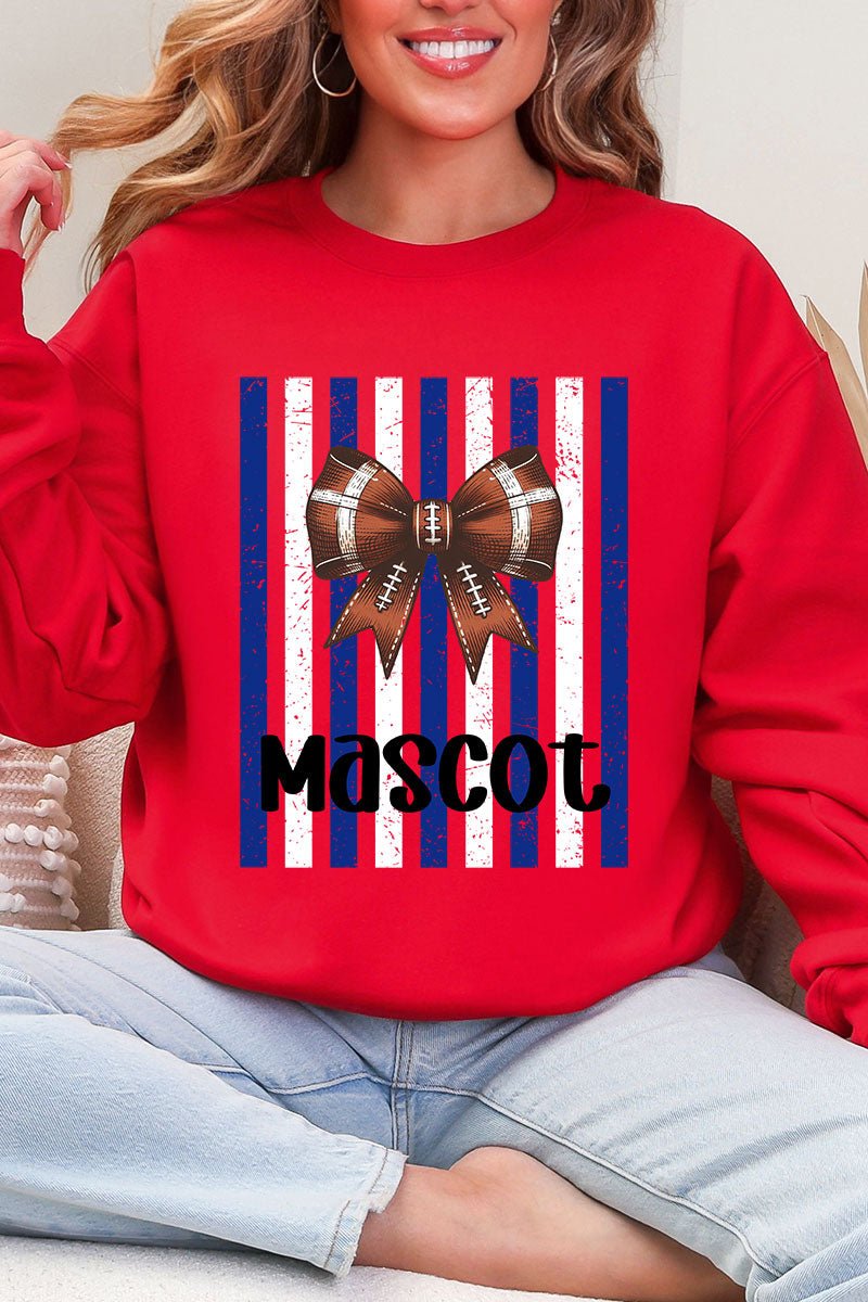 Personalized Blue & White Varsity Bow Heavy Blend Crew Sweatshirt *Enter Mascot Name - Wholesale Accessory Market