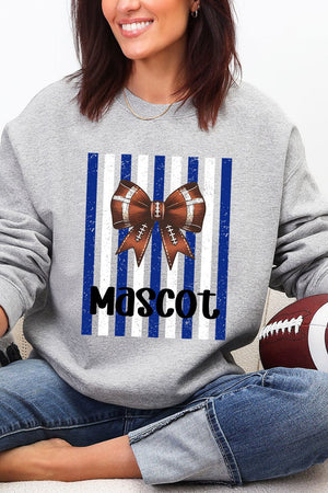 Personalized Blue & White Varsity Bow Heavy Blend Crew Sweatshirt *Enter Mascot Name - Wholesale Accessory Market