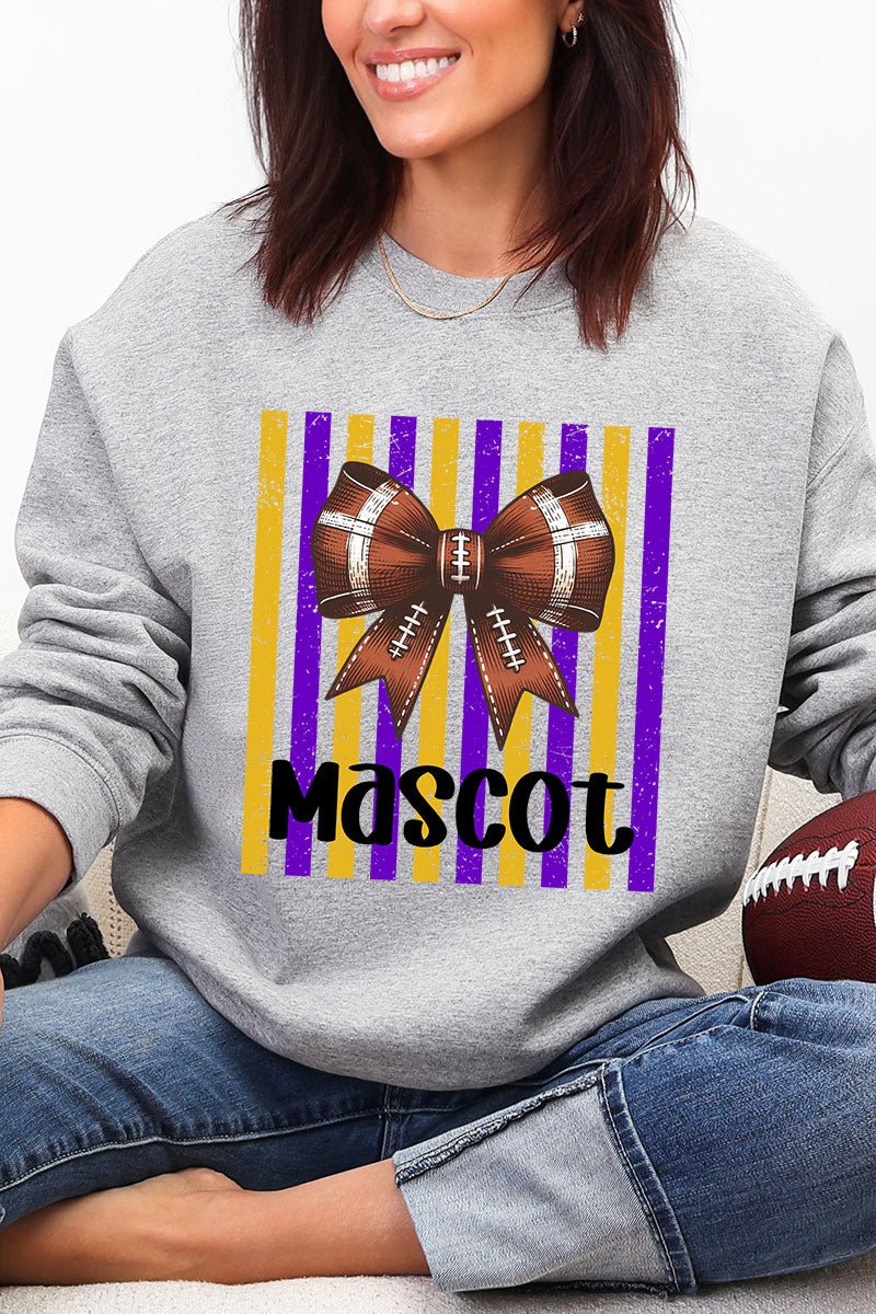 Personalized Purple & Yellow Gold Varsity Bow Heavy Blend Crew Sweatshirt *Enter Mascot Name - Wholesale Accessory Market