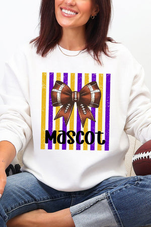 Personalized Purple & Yellow Gold Varsity Bow Heavy Blend Crew Sweatshirt *Enter Mascot Name - Wholesale Accessory Market