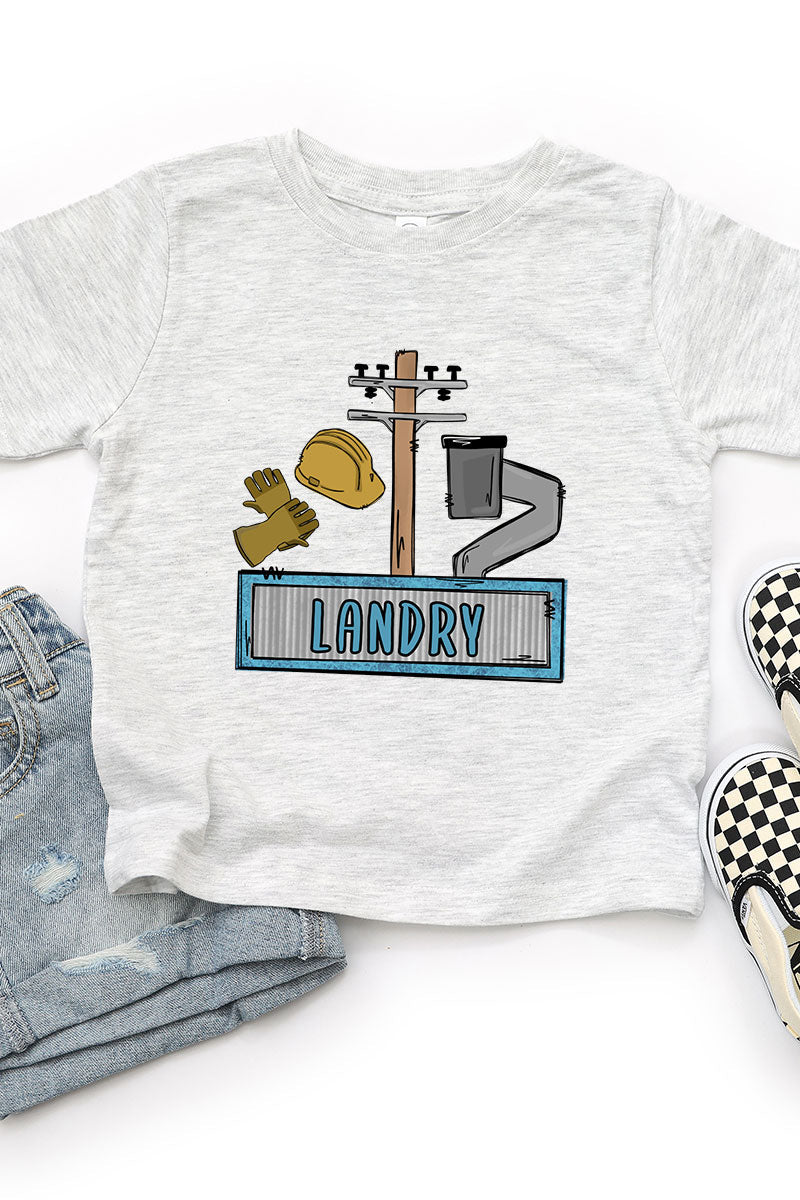 Toddler Personalized Blue Power Crew Kid Fine Jersey Tee *Personalize Your Name - Wholesale Accessory Market