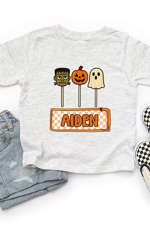 Toddler Personalized Checkered Halloween Pop Fine Jersey Tee *Personalize Your Name - Wholesale Accessory Market