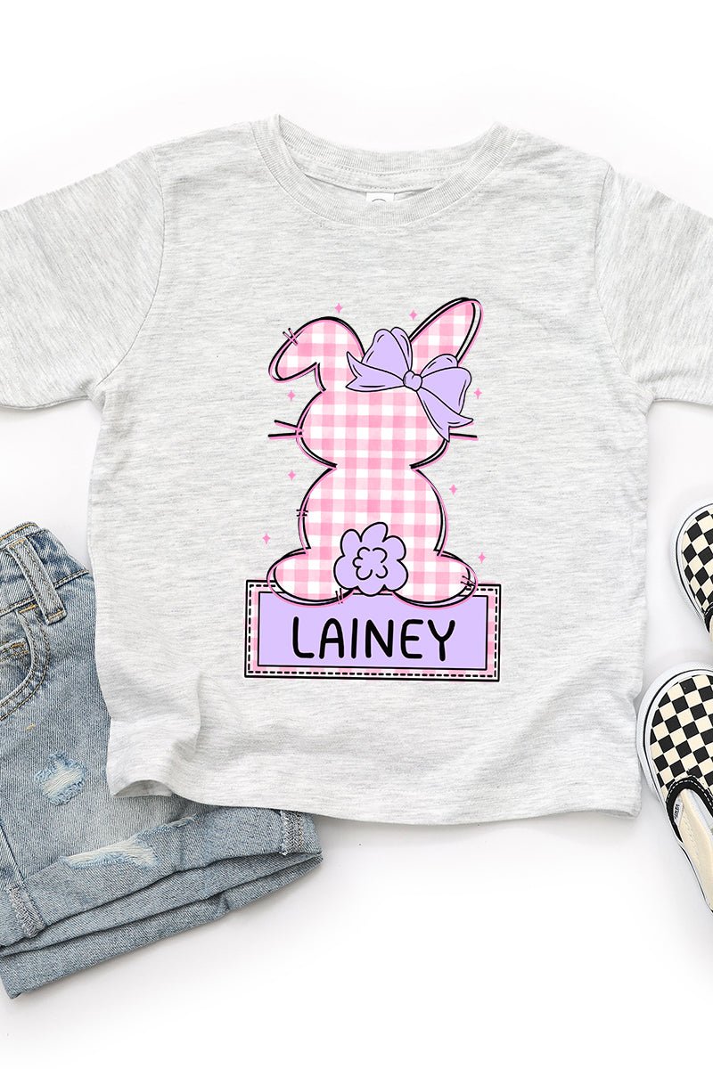 Toddler Personalized Pink Gingham Bunny Fine Jersey Tee *Personalize Your Name - Wholesale Accessory Market