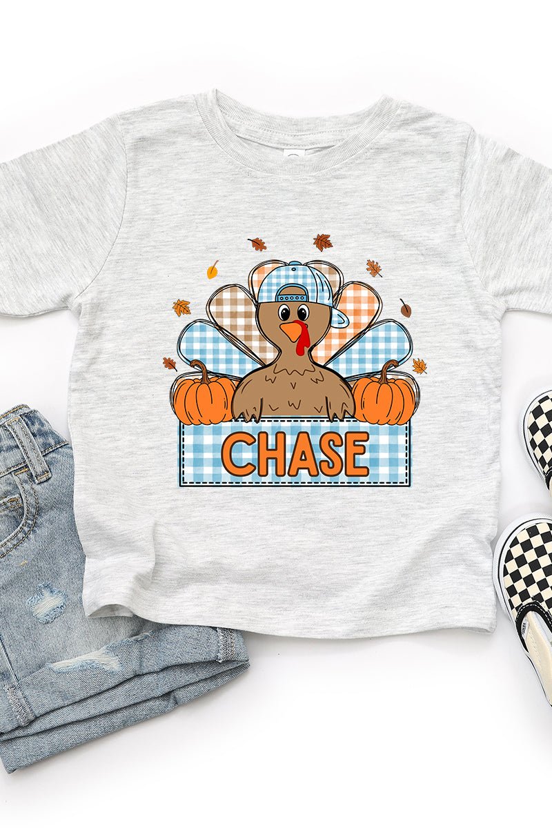 Toddler Personalized Plaid Turkey Tails Fine Jersey Tee *Personalize Your Name - Wholesale Accessory Market