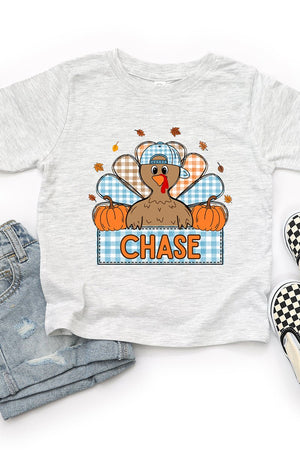 Toddler Personalized Plaid Turkey Tails Fine Jersey Tee *Personalize Your Name - Wholesale Accessory Market