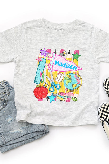 Toddler Personalized School Day Sketches Fine Jersey Tee *Enter Kid's Name - Wholesale Accessory Market