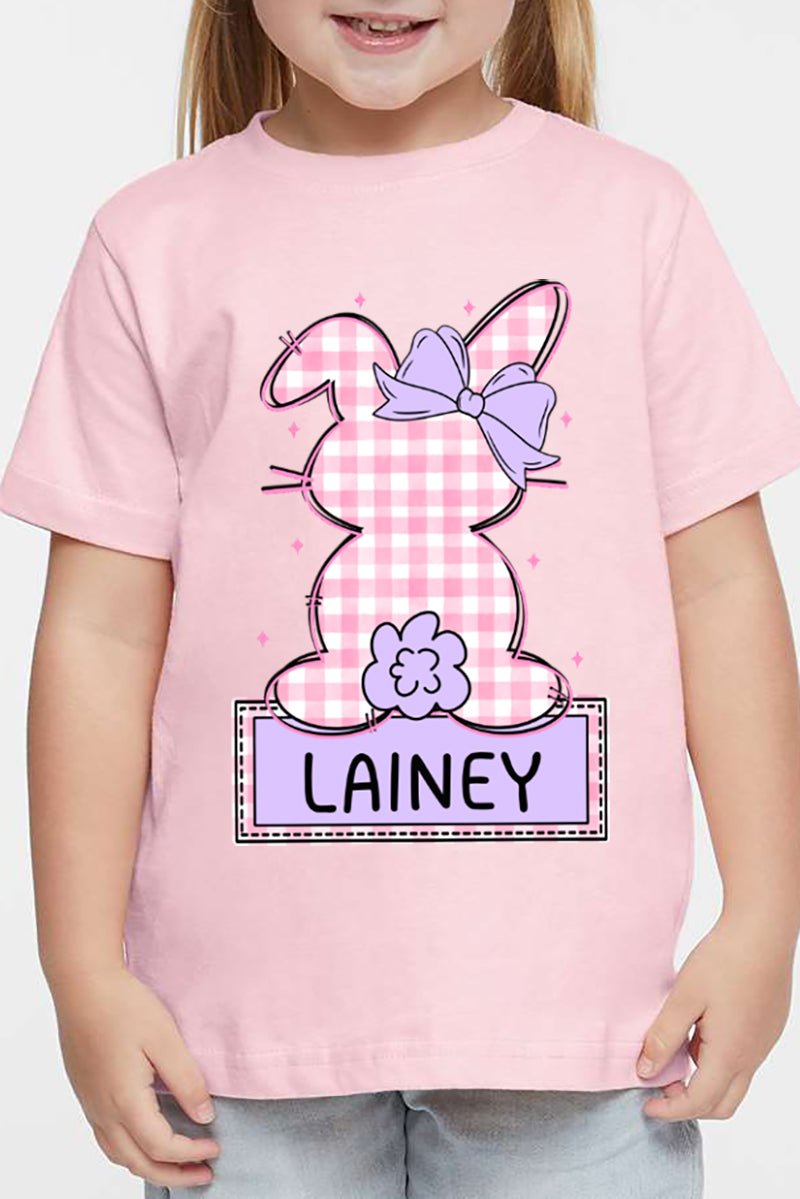 Toddler Personalized Pink Gingham Bunny Fine Jersey Tee *Personalize Your Name - Wholesale Accessory Market