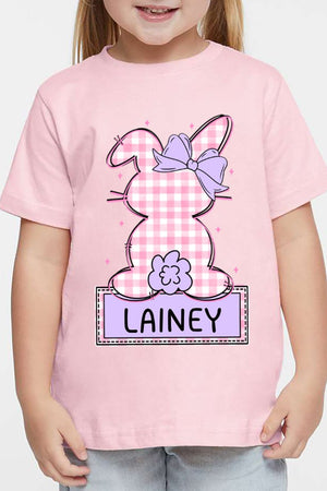 Toddler Personalized Pink Gingham Bunny Fine Jersey Tee *Personalize Your Name - Wholesale Accessory Market