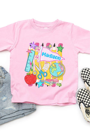 Toddler Personalized School Day Sketches Fine Jersey Tee *Enter Kid's Name - Wholesale Accessory Market