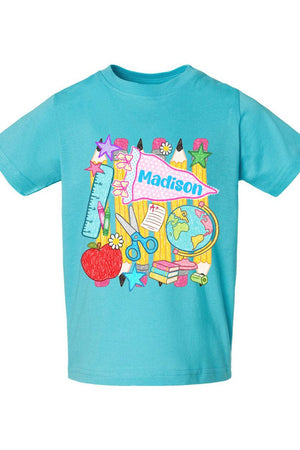 Toddler Personalized School Day Sketches Fine Jersey Tee *Enter Kid's Name - Wholesale Accessory Market