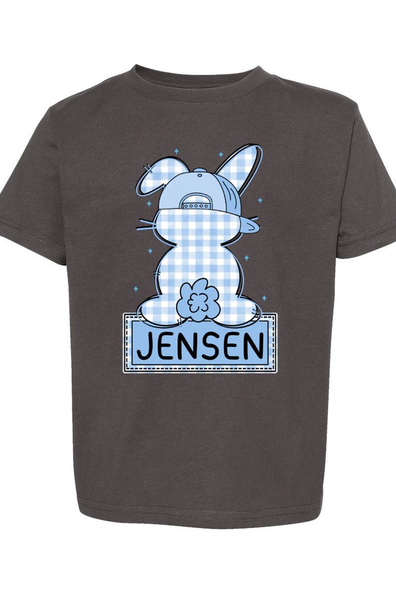 Toddler Personalized Blue Gingham Bunny Fine Jersey Tee *Personalize Your Name - Wholesale Accessory Market