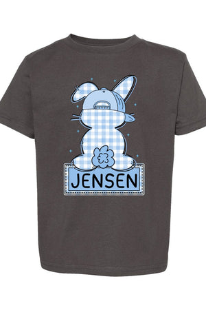 Toddler Personalized Blue Gingham Bunny Fine Jersey Tee *Personalize Your Name - Wholesale Accessory Market