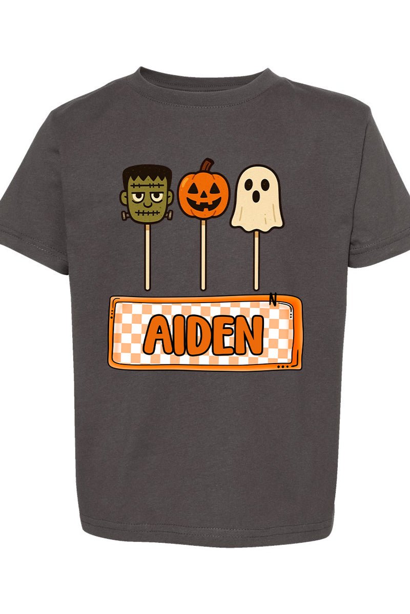 Toddler Personalized Checkered Halloween Pop Fine Jersey Tee *Personalize Your Name - Wholesale Accessory Market