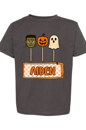 Toddler Personalized Checkered Halloween Pop Fine Jersey Tee *Personalize Your Name - Wholesale Accessory Market