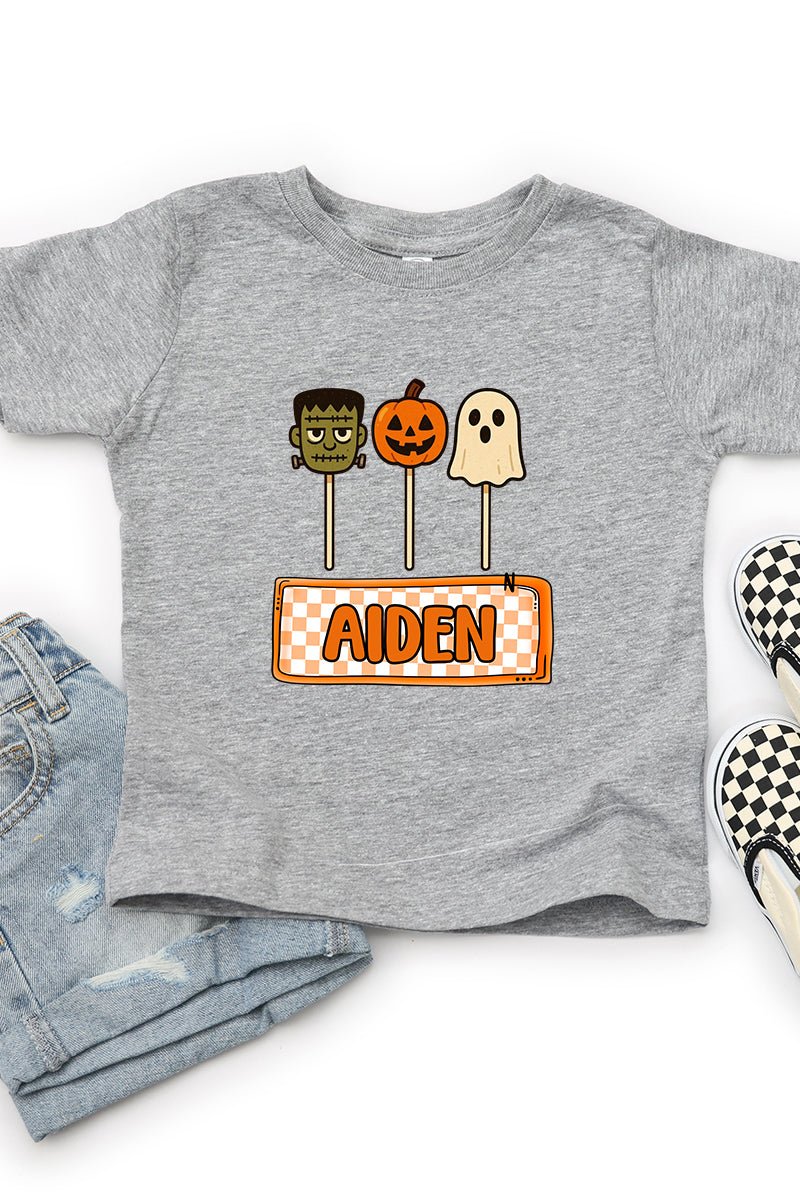 Toddler Personalized Checkered Halloween Pop Fine Jersey Tee *Personalize Your Name - Wholesale Accessory Market