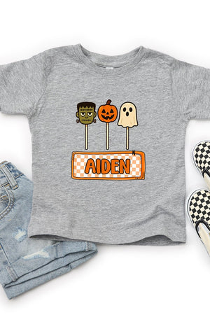 Toddler Personalized Checkered Halloween Pop Fine Jersey Tee *Personalize Your Name - Wholesale Accessory Market