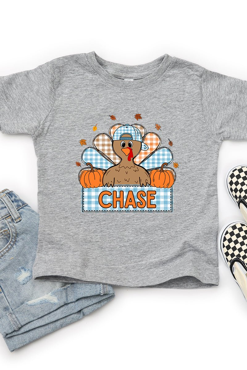 Toddler Personalized Plaid Turkey Tails Fine Jersey Tee *Personalize Your Name - Wholesale Accessory Market